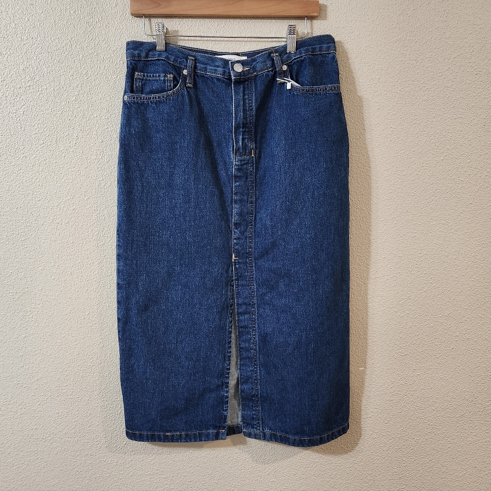 Mango Midi High Waisted Jean Demin  Skirt Size M